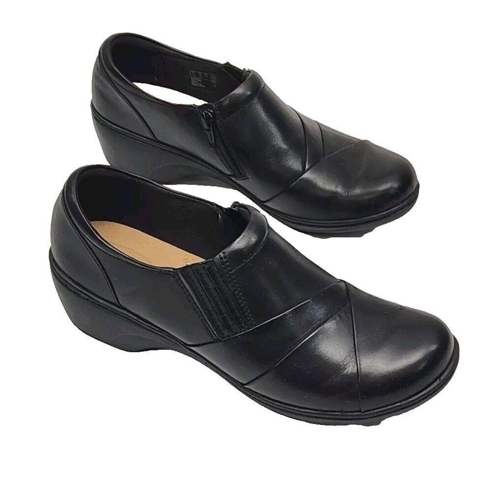 Clarks Collection Shoe Ankle 2.25" Heel Black Comfort Women Sz 10 Loafer Zip